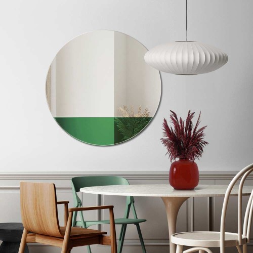 Lustro dekoracyjne Sunset z zieloną wstawką w jadalni mid-century modern.