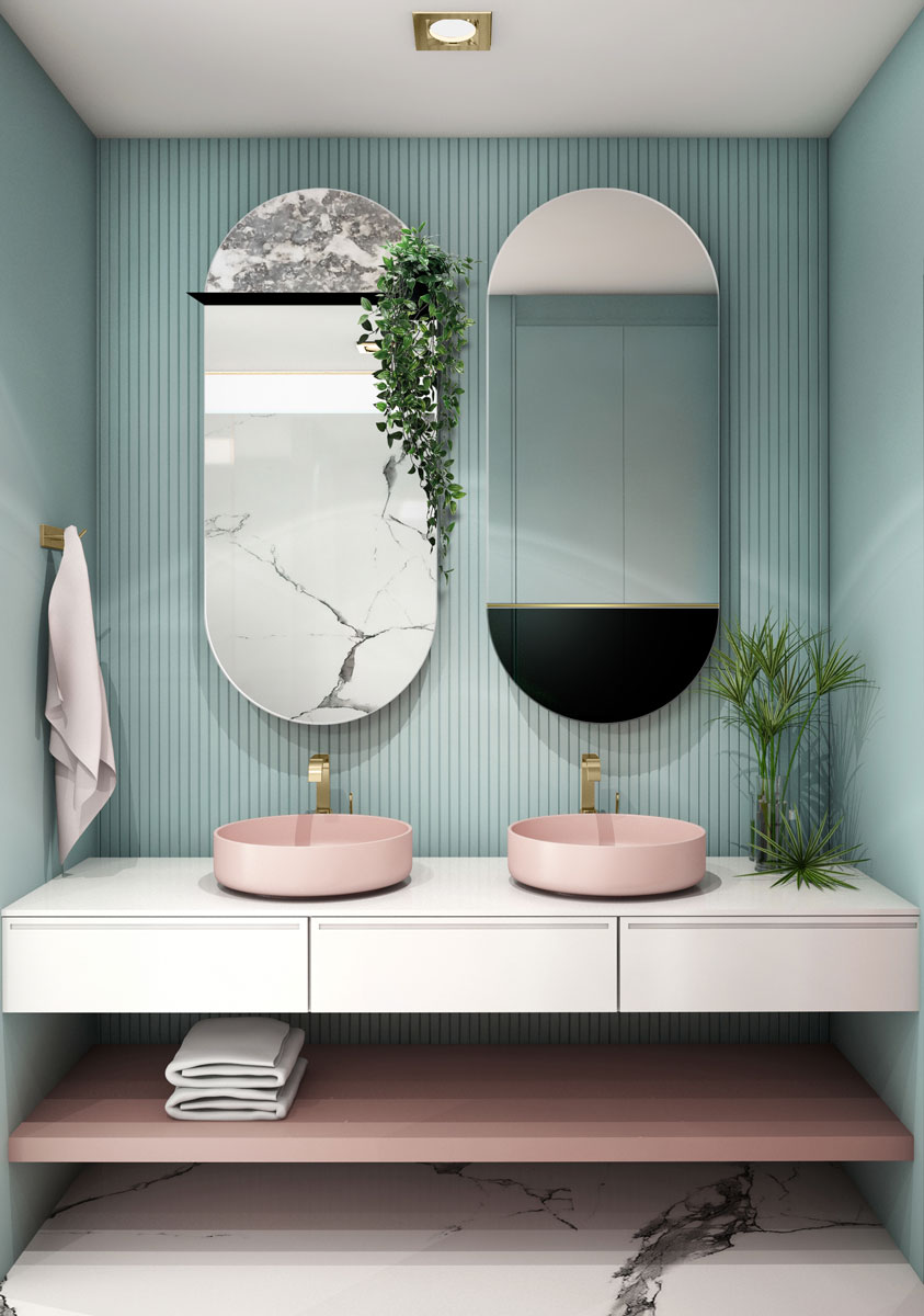 Lustro Novi i Novi z półką aranżacja w łazience