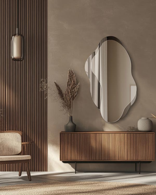 Lustro grafitowe dekoracyjne Libido w nowoczesnym salonie. GieraDesign