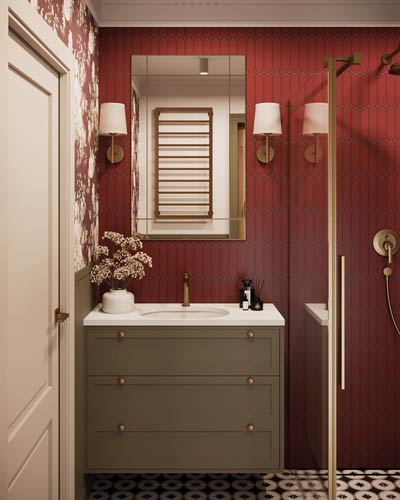 Lustro Credo Classic złote ze szprosami w projekcie łazienki @hvski.design