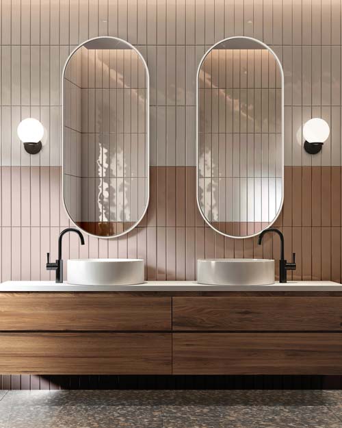 Lustro owalne podświetlane Ambient Slim z białą ramą w nowoczesnej łazience