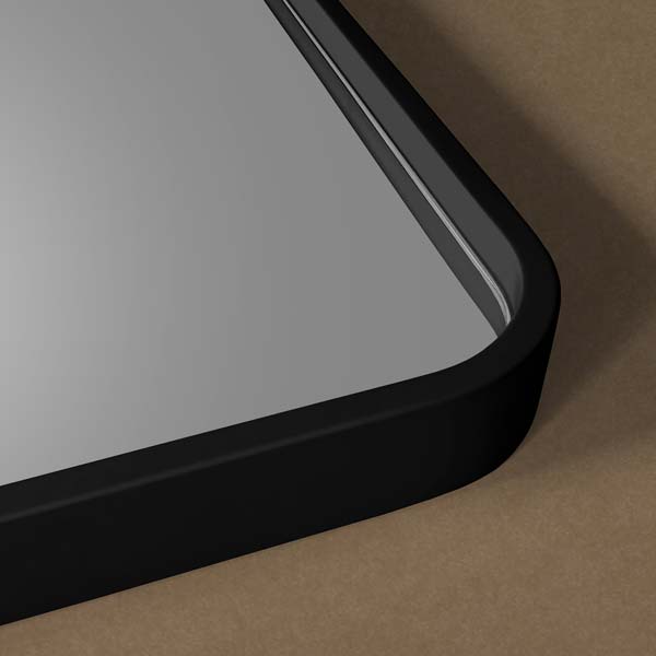 zbliżenie na zaokragloną ramę lustra Billet w wersji czarnej