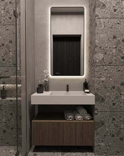 Lustro Billet czarne w projekcie łazienki @kaliciak.interiordesign