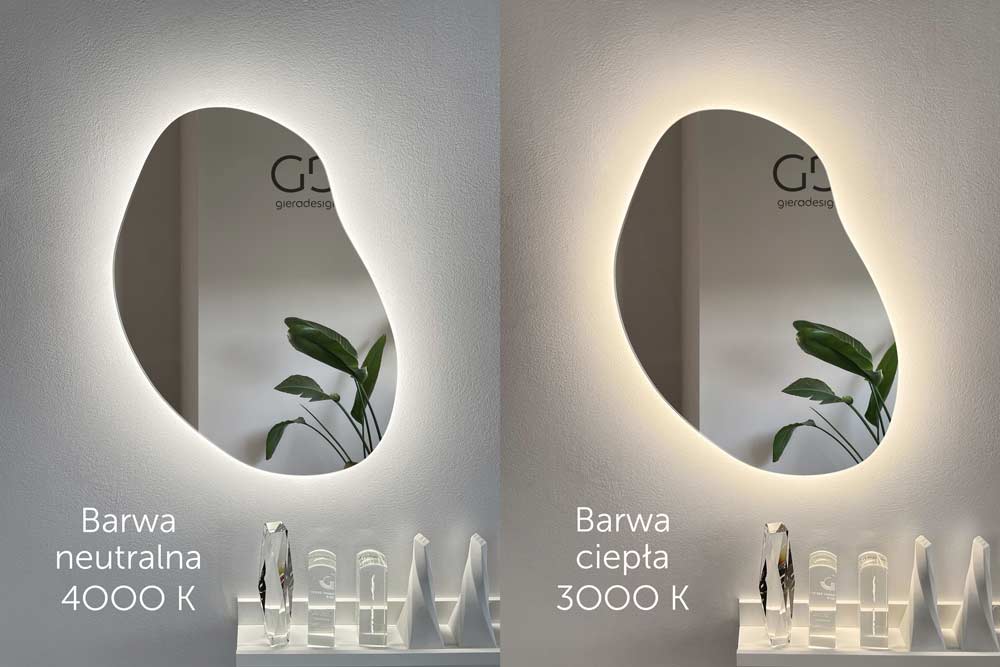 porównanie barwy światła neutralnej 4000K i ciepłej 3000K