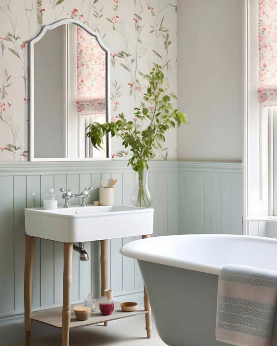 Białe lustro retro Grand Porto z ozdobną falą w sielskim stylu angielskiej prowincji