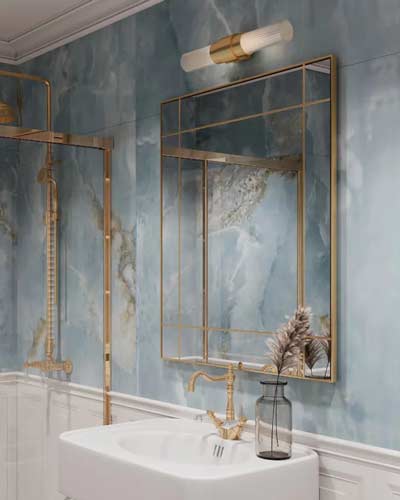 Lustro ze szprosami Credo Classic nad umywalką w łazience wg. projektu @sqala_design